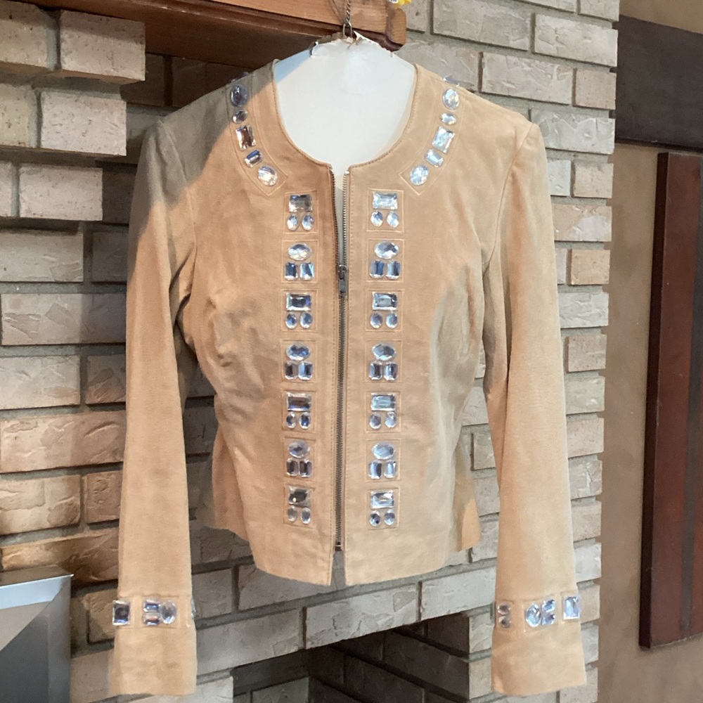 Vintage Boston Proper Tan sparkle Embellished suede jacket